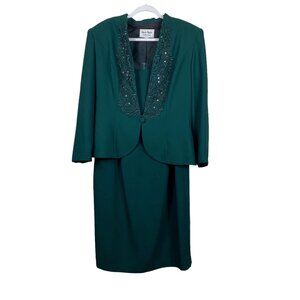 VTG 80’s Nah Nah Collection Emerald Green 2-Piece Blazer Dress Old Money Sz 16